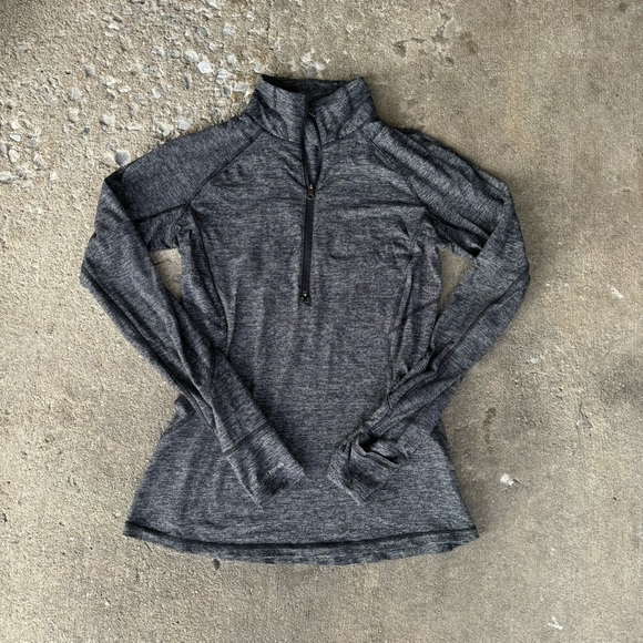 Lululemon Wee Striped Black Heathered Black Race Your Pace 1/2 Zip Jacket Size 8 - Picture 3 of 6